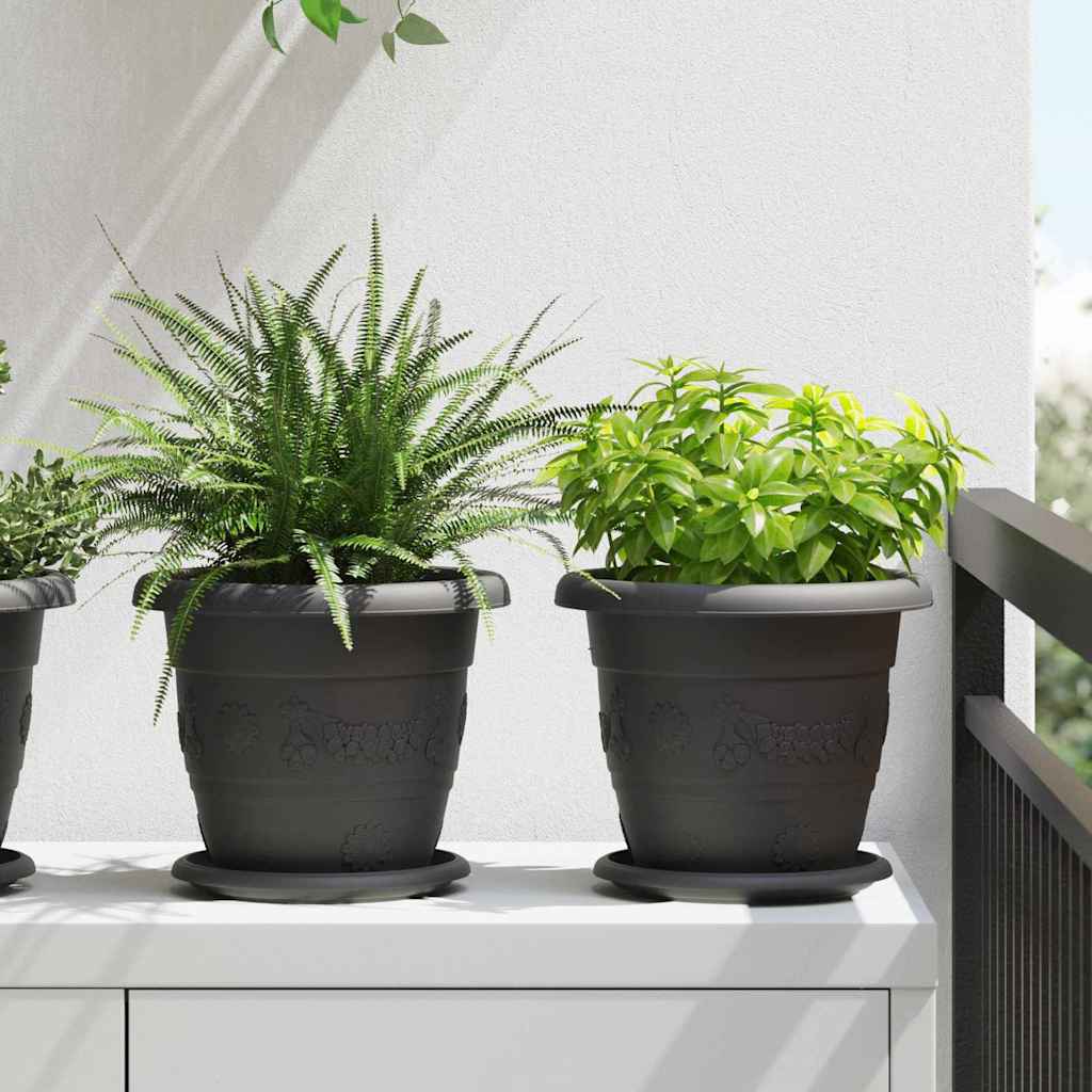 Okrugla saksija za cveće 6 pcs Crna Ø 22 x 18 cm Plastika