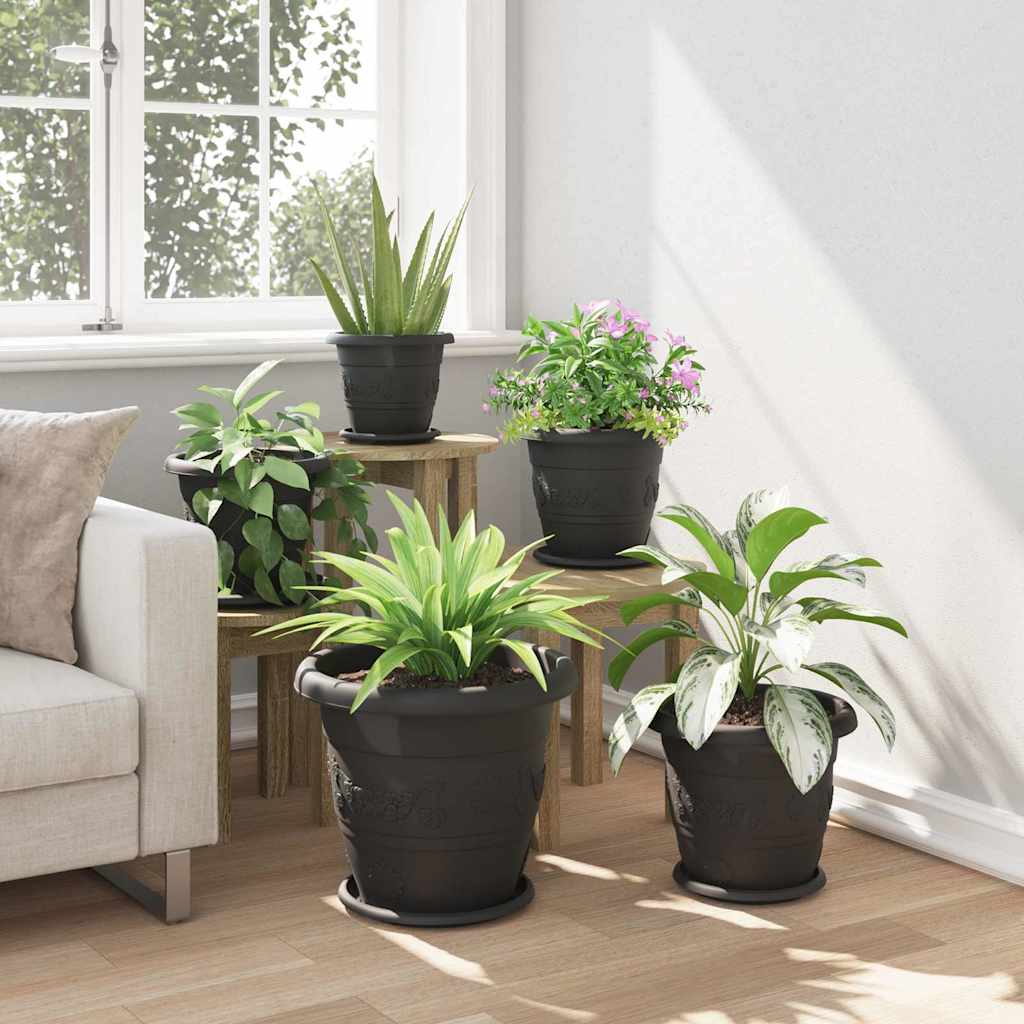 Okrugla saksija za cveće 6 pcs Crna Ø 39 x 32 cm Plastika