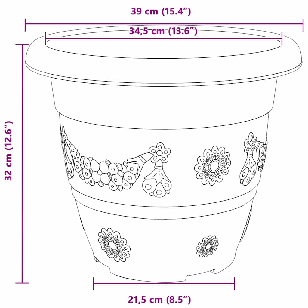 Okrugla saksija za cveće 6 pcs Crna Ø 39 x 32 cm Plastika