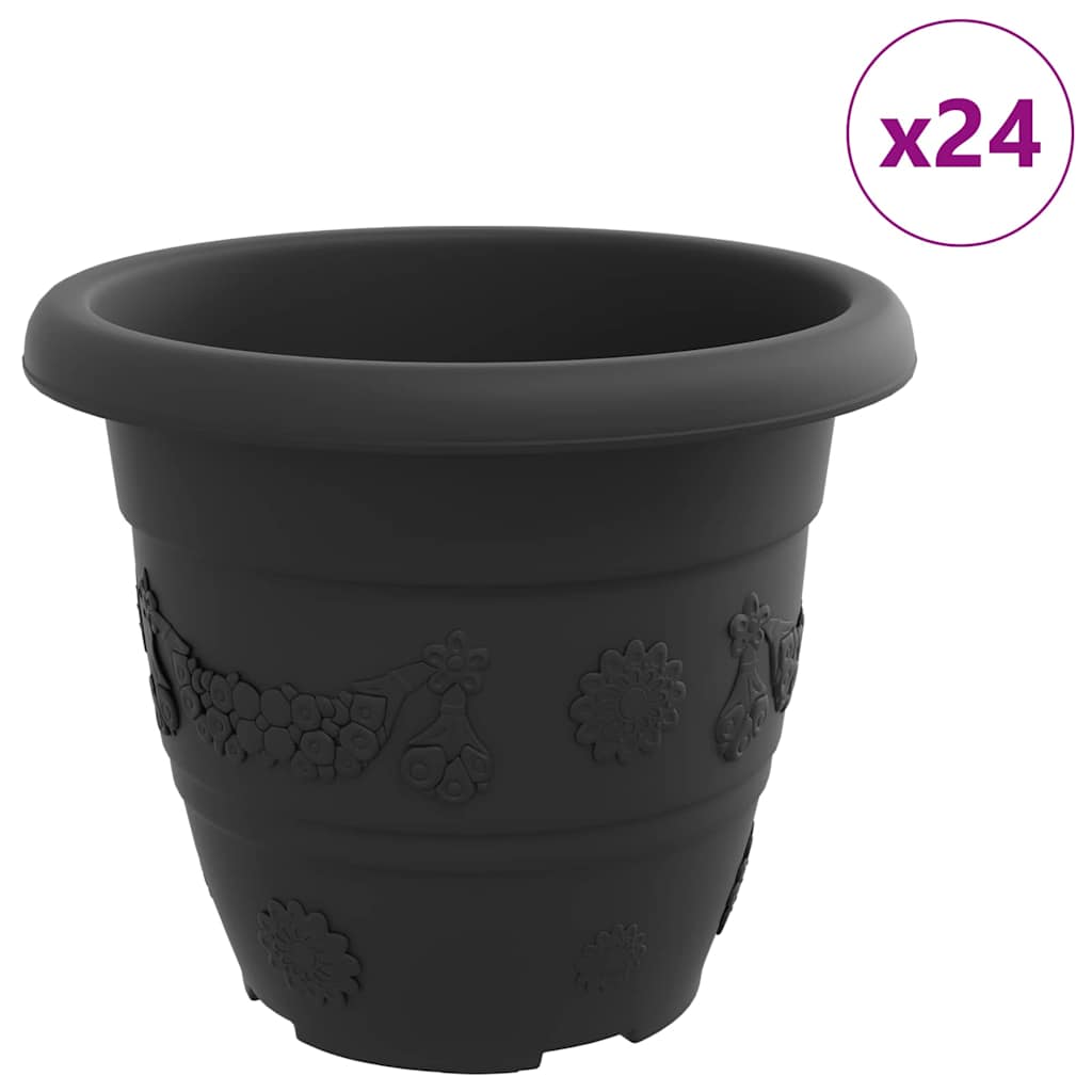 Okrugla saksija za cveće 24 pcs Crna Ø 22 x 18 cm Plastika