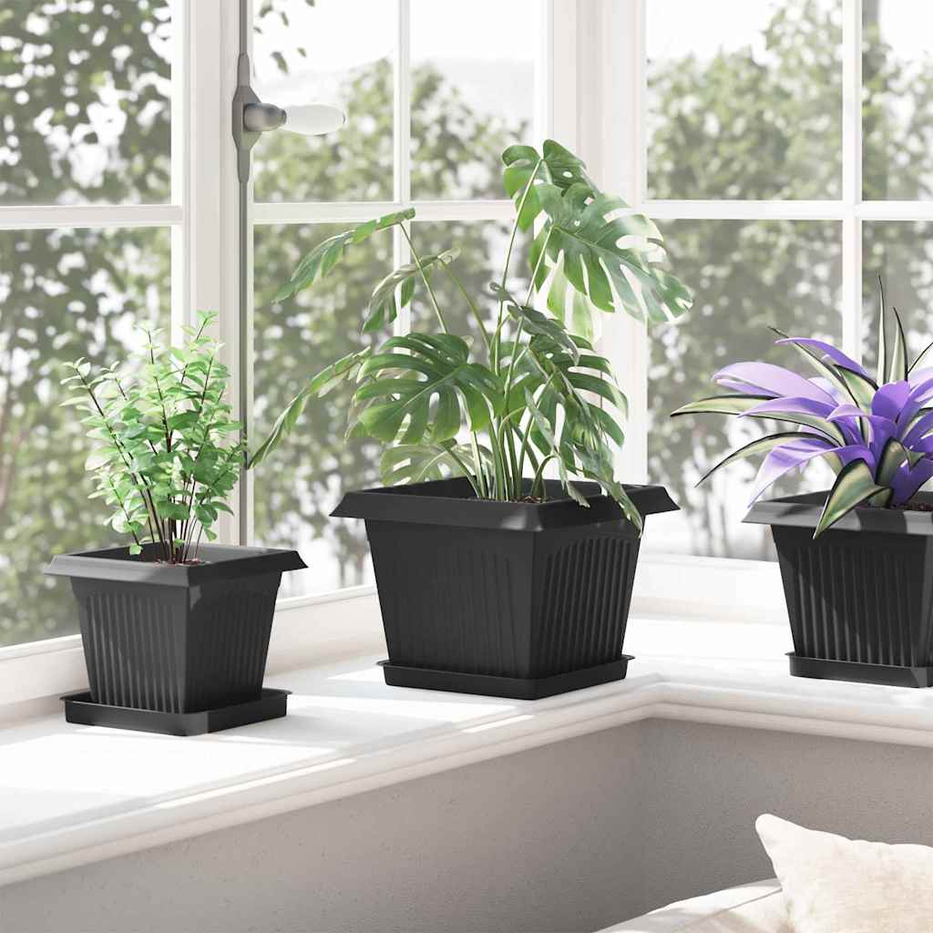 Kvadratna posuda za cvijeće 6 pcs Crna 18 x 18 x 2 cm Plastika