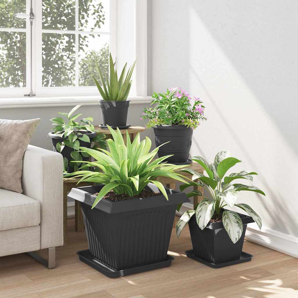 Kvadratna posuda za cvijeće 6 pcs Crna 36 x 36 x 2.5 cm