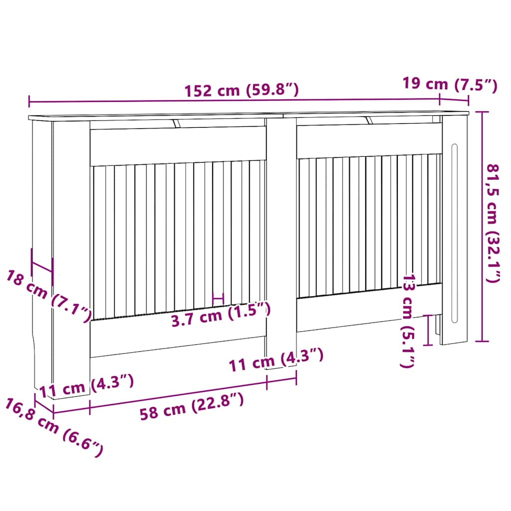 Pokrivač radijatora 2 pcs Crna 152 x 19 x 81,5 cm