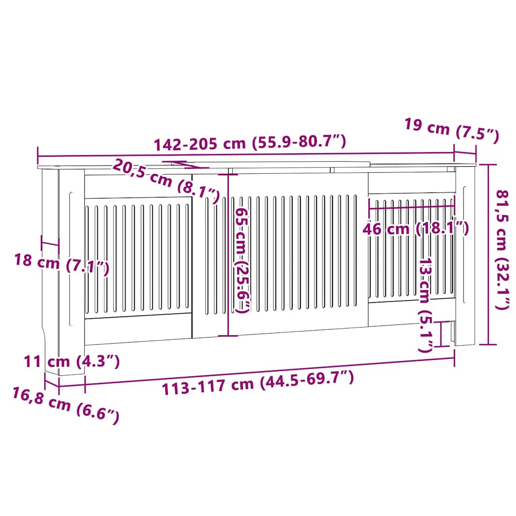 Pokrivač radijatora 2 pcs Bijelo 205 x 20,5 x 81,5 cm