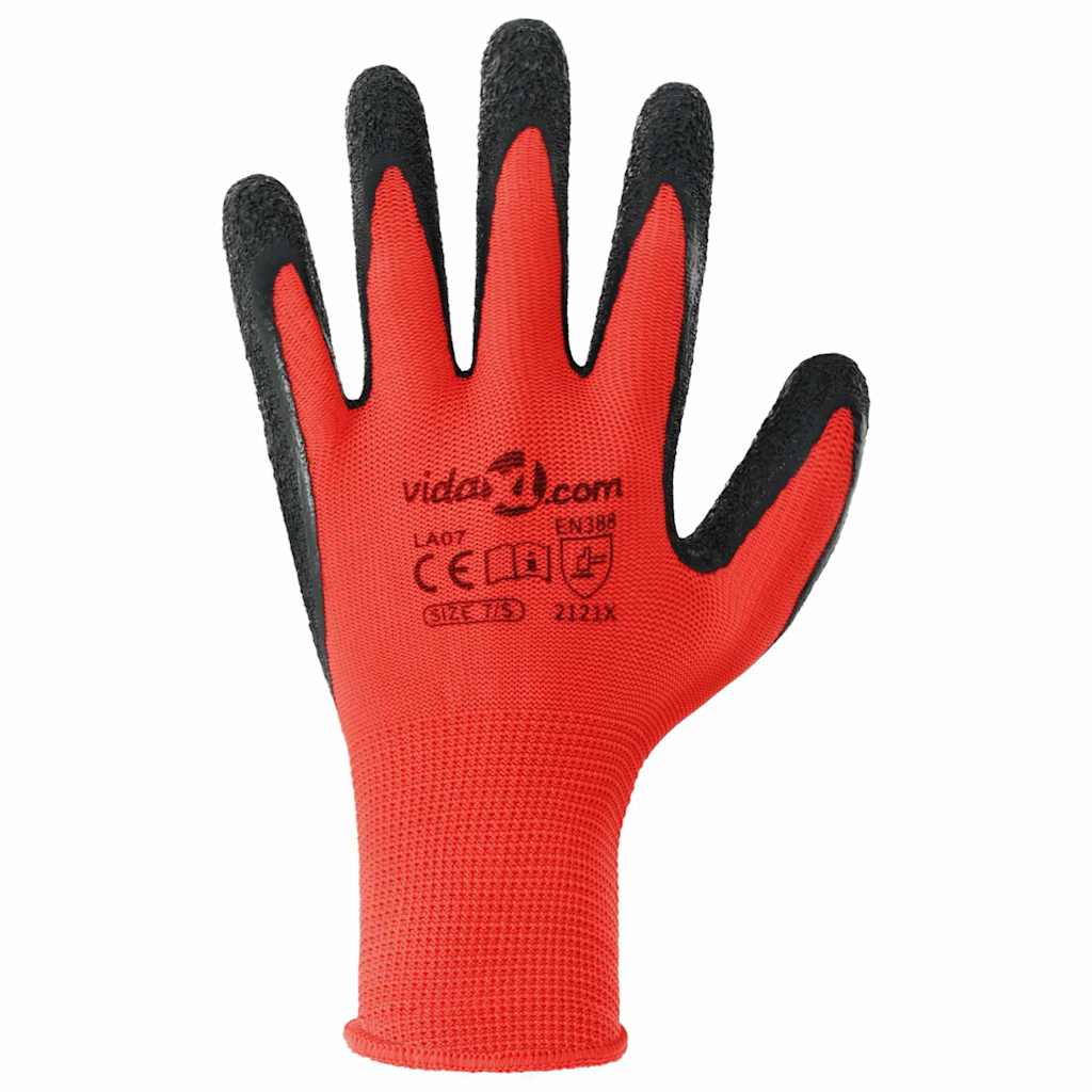 Rukavice za rad 12 pcs Crvena i Crna 7 / S Lateks premaz