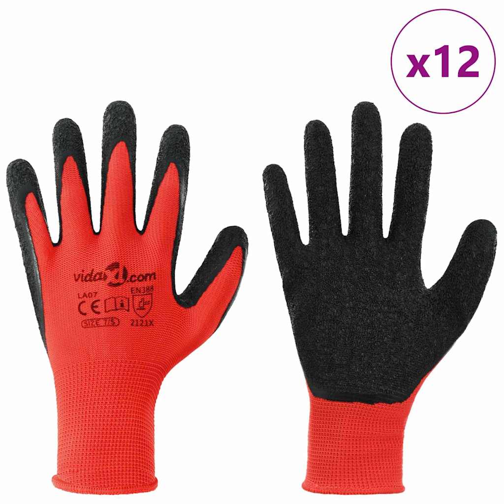 Rukavice za rad 12 pcs Crvena i Crna 7 / S Lateks premaz