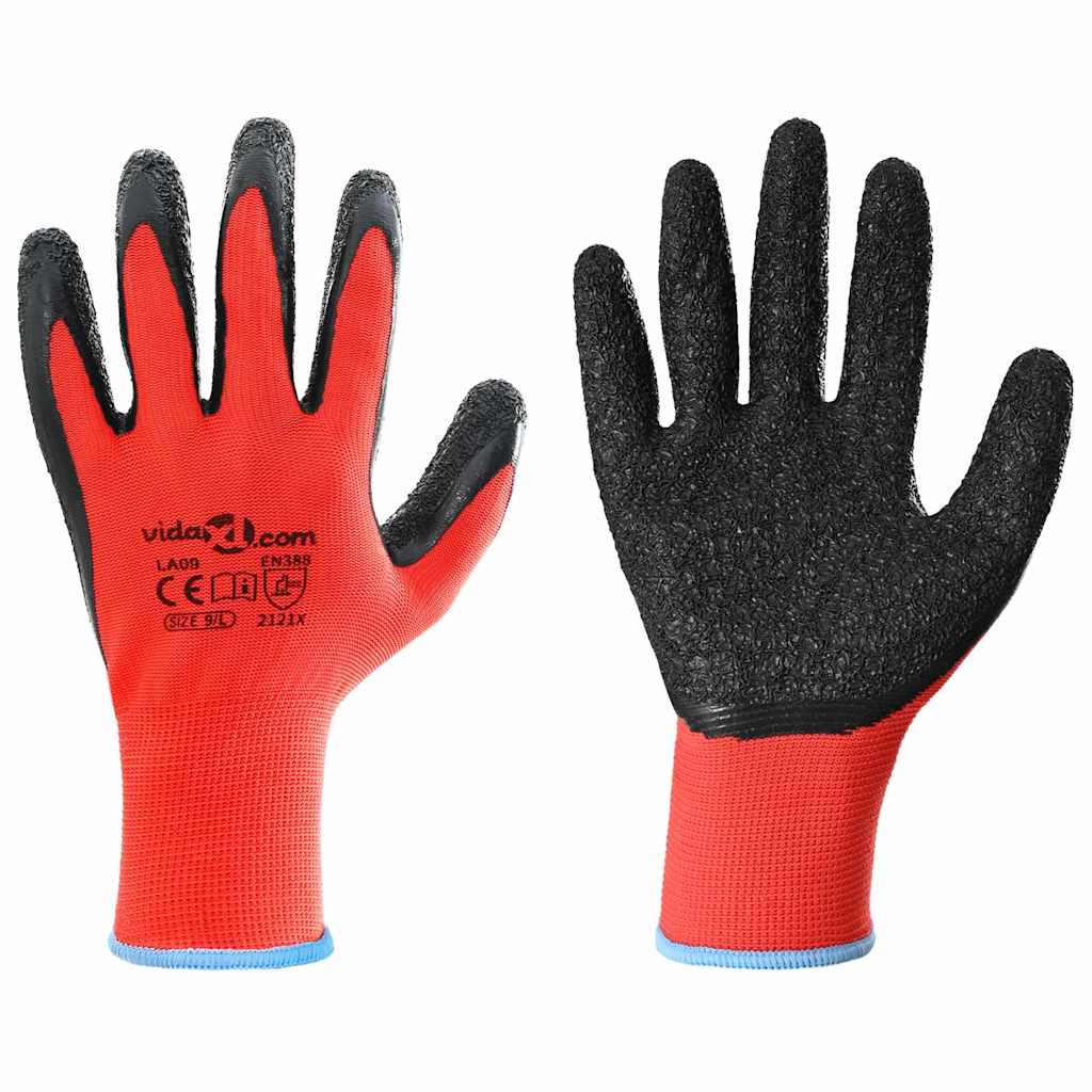 Rukavice za rad 12 pcs Crvena i Crna 9 / l Lateks premaz