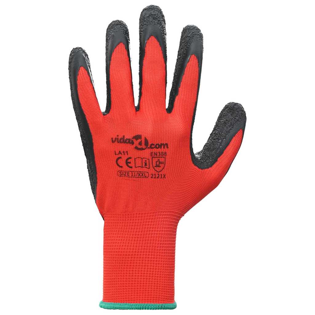 Rukavice za rad 24 pcs Crvena i Crna 11 / XXL Lateks premaz