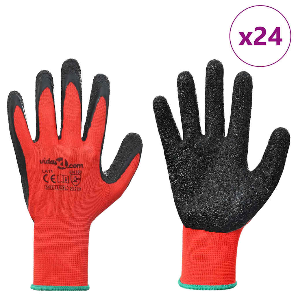 Rukavice za rad 24 pcs Crvena i Crna 11 / XXL Lateks premaz