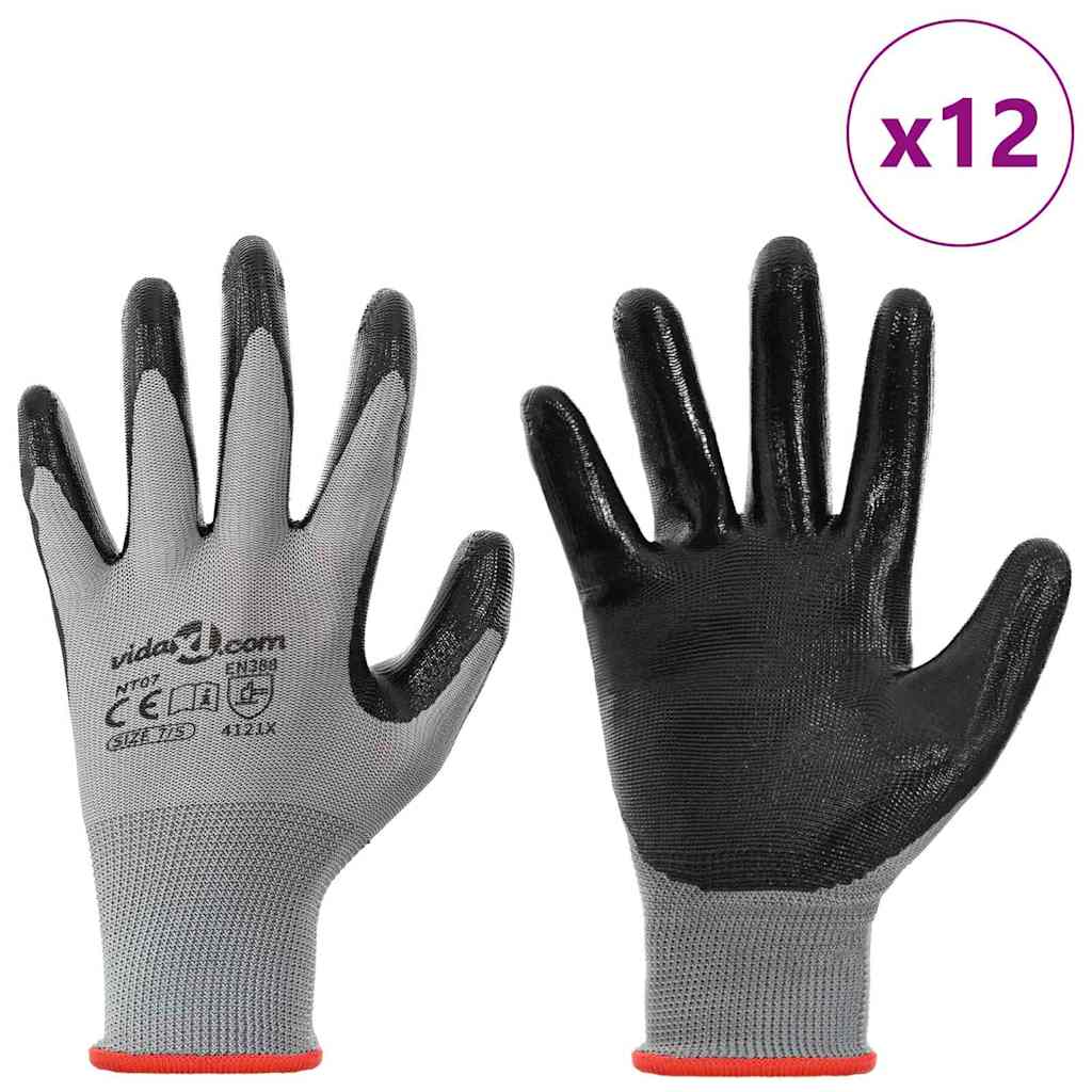 Rukavice za rad 12 pcs Siva i crna 7 / S Poliester