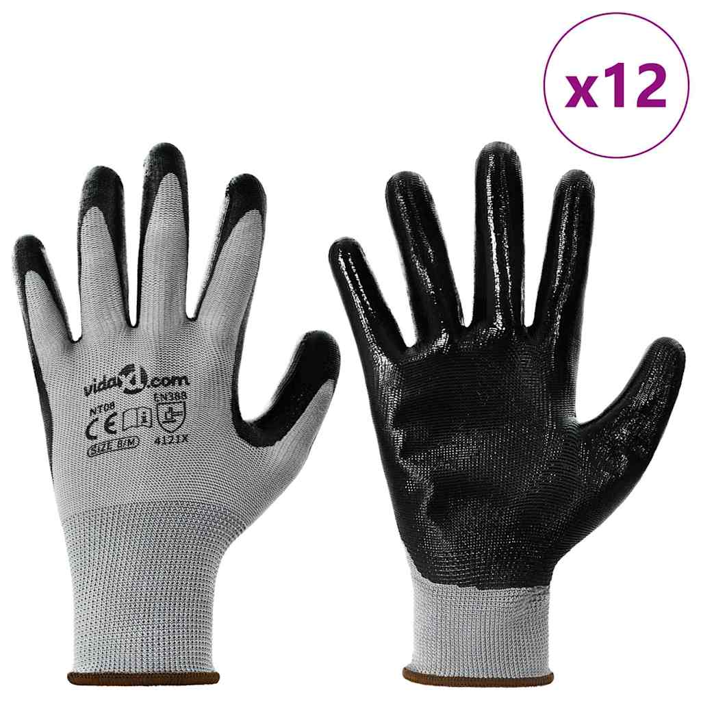 Rukavice za rad 12 pcs Siva i crna 8 / m Poliester