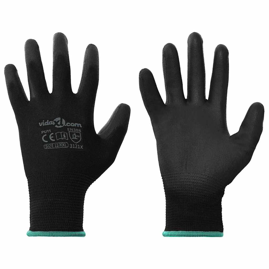 Rukavice za rad 12 pcs Crna 11 / XXL Poliester