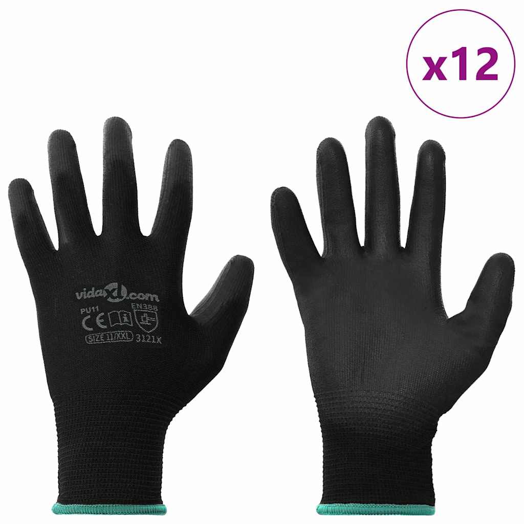 Rukavice za rad 12 pcs Crna 11 / XXL Poliester