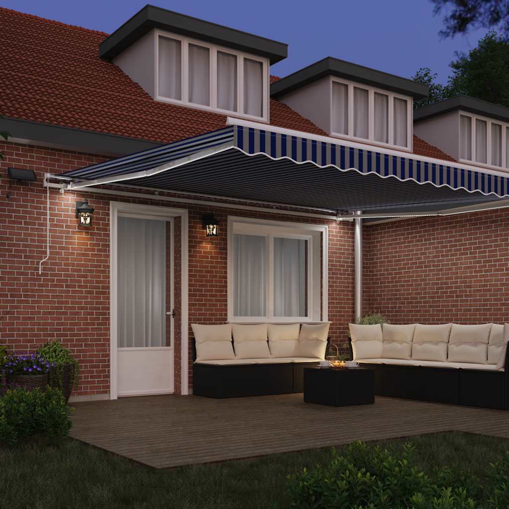 Skrovita tenda Plava i bijela 450 × 300 cm Poliester i aluminij