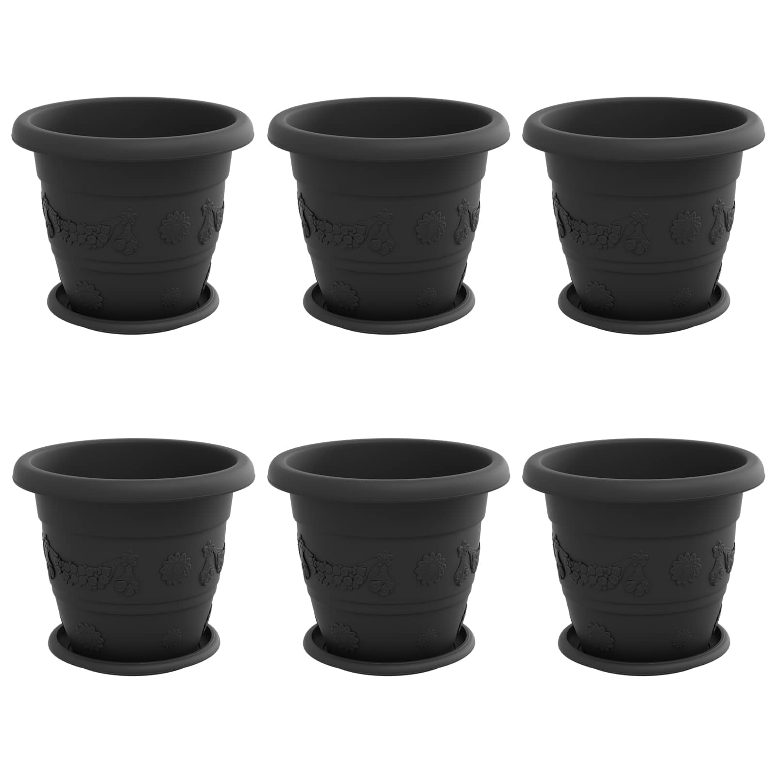 Saksije za biljke 6 pcs Crna Ø 26 x 21.5 cm Plastika