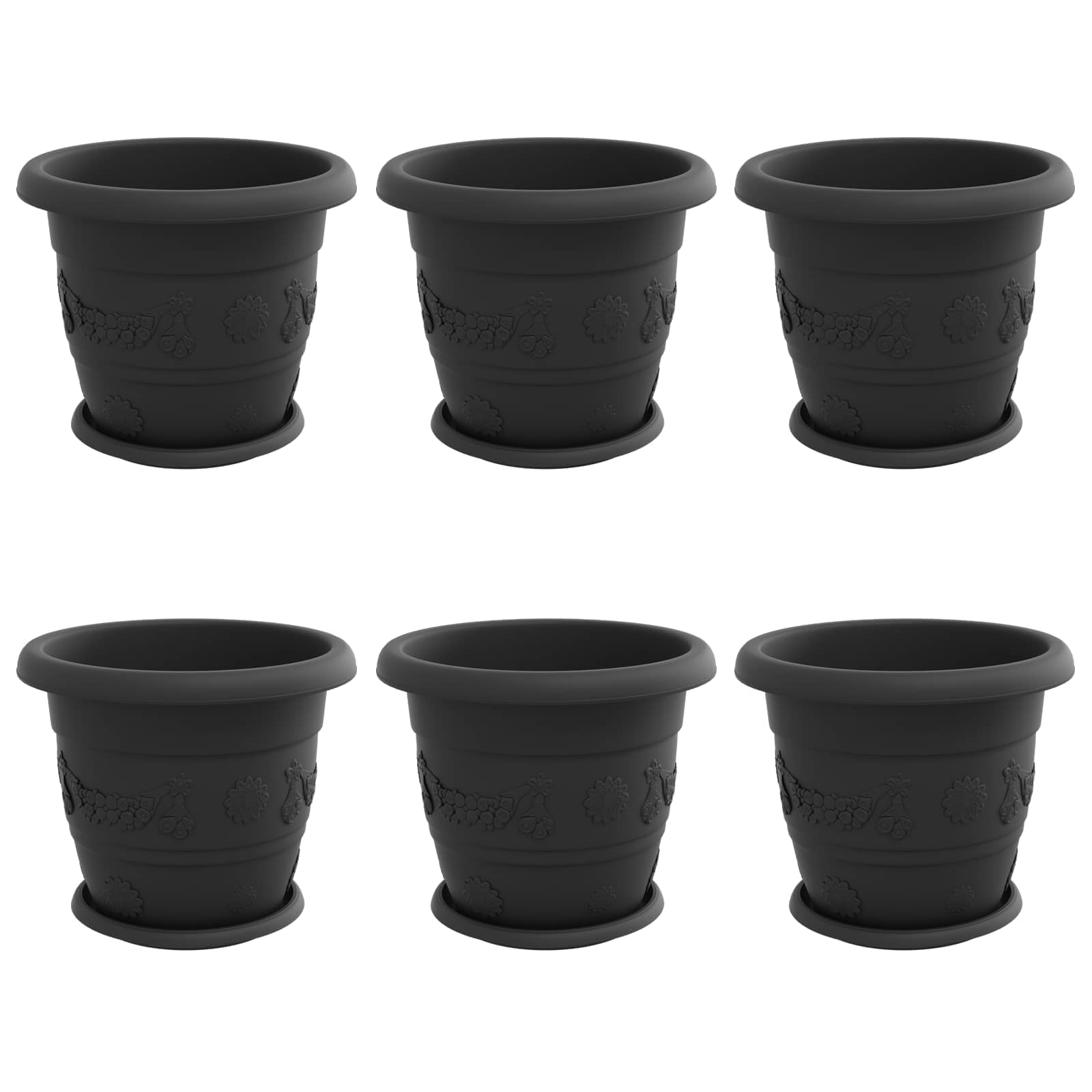Saksije za biljke 6 pcs Crna Ø 30 x 25 cm Plastika