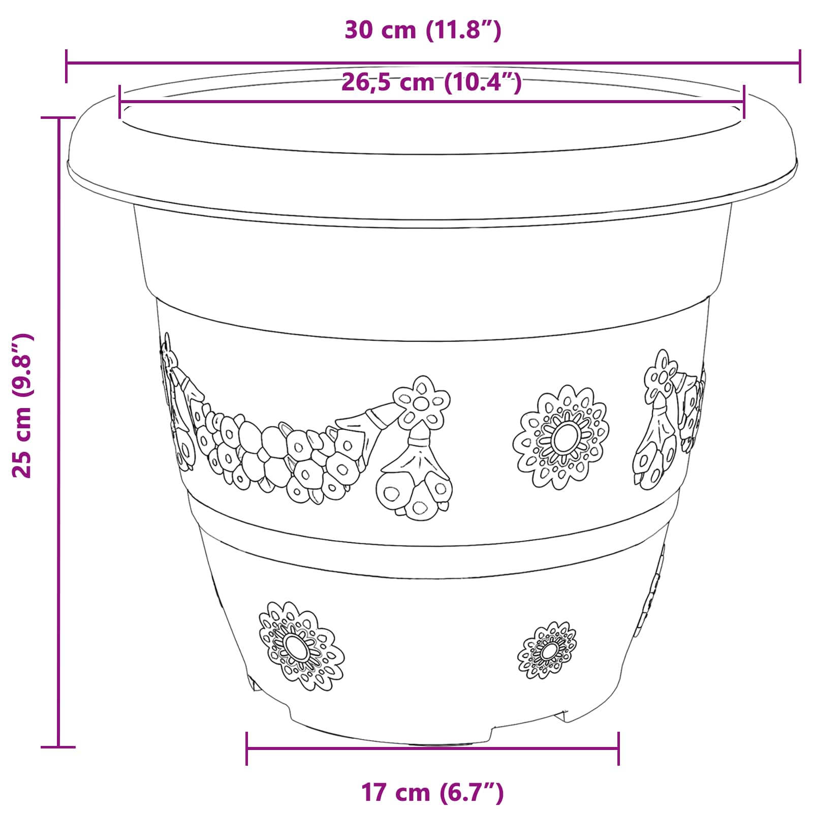 Saksije za biljke 6 pcs Crna Ø 30 x 25 cm Plastika