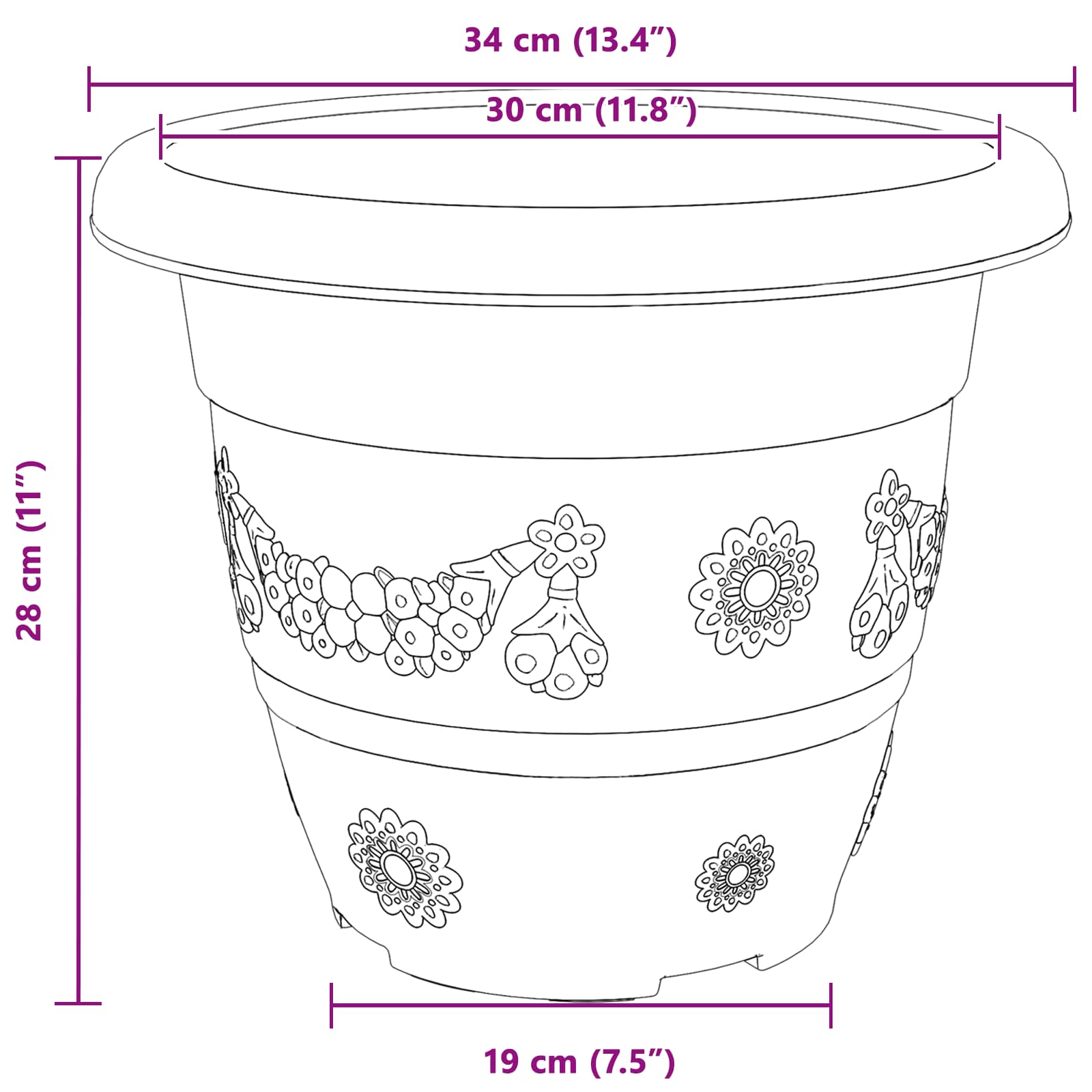 Saksije za biljke 6 pcs Crna Ø 34 x 28 cm Plastika
