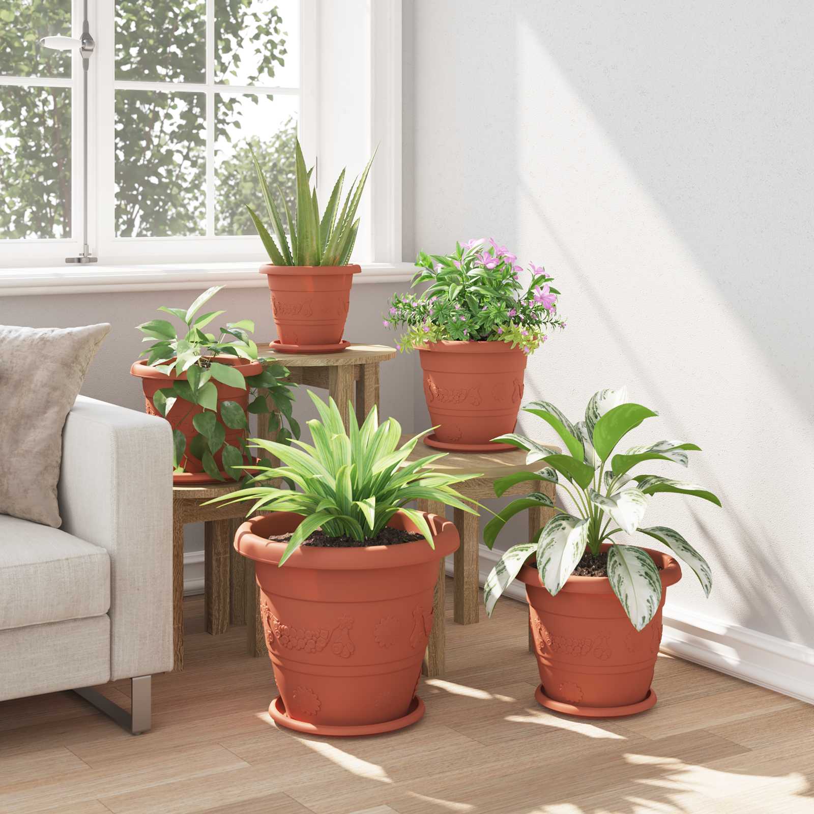 Saksije za biljke 24 pcs Crvena cigla Ø 39 x 32 cm Plastika