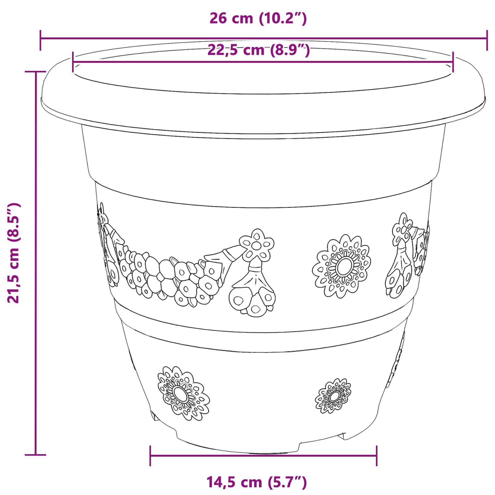 Saksije za biljke 24 pcs Crna Ø 26 x 21.5 cm Plastika