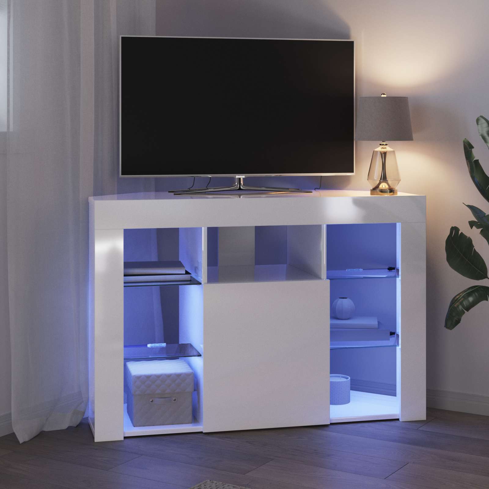 Kotni LED TV ormar Zidne Visoki sjaj bijela 100x40x68cm