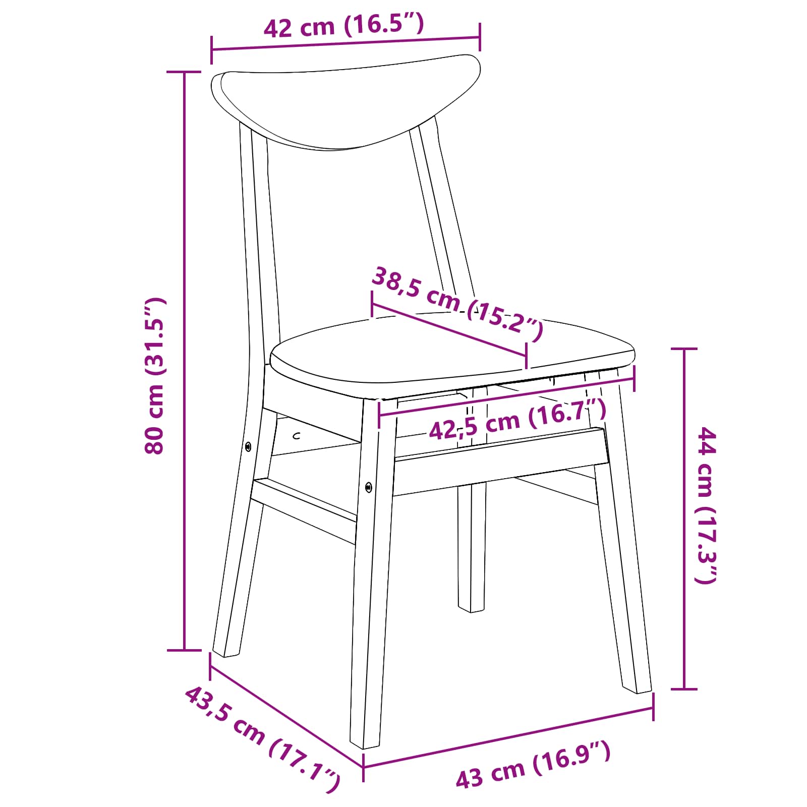 Trpezarijske stolice 2 pcs Prirodna 42 x 47.5 x 81 cm