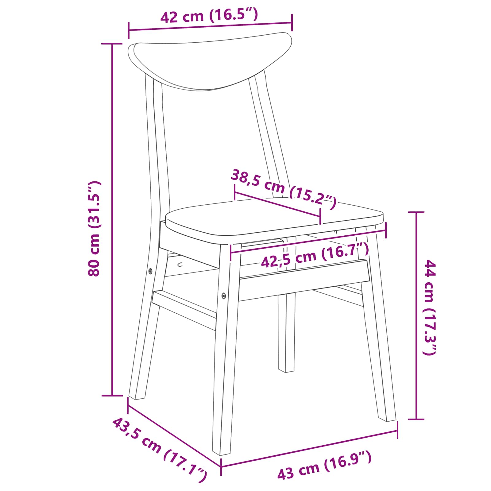 Trpezarijske stolice 2 pcs Bijelo 42 x 47.5 x 81 cm