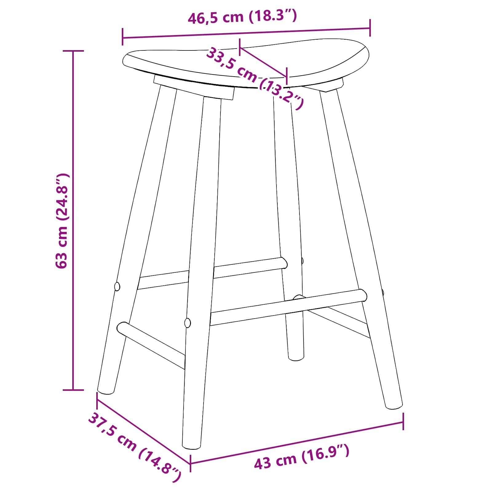 Trpezarijske stolice 2 pcs Prirodna 46 x 37 x 63 cm