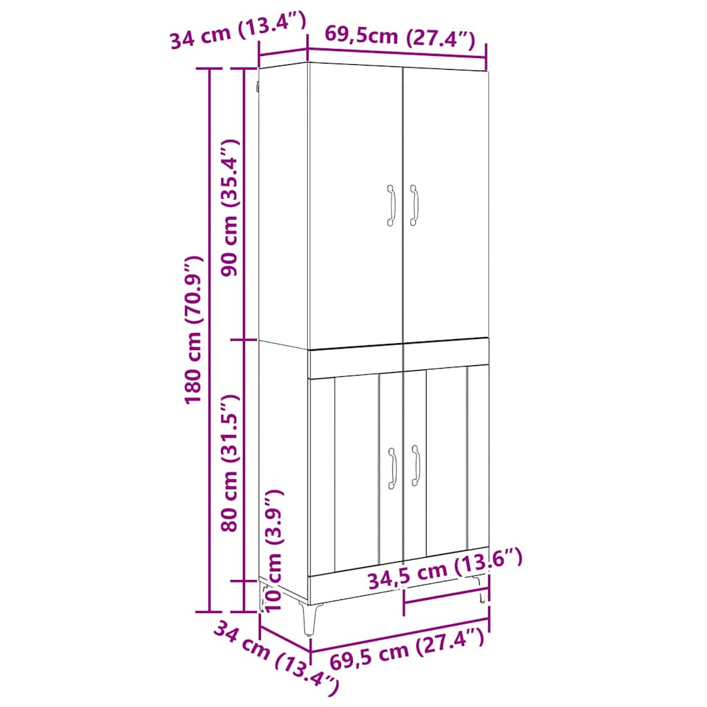Highboard Umjetnički hrast 69,5 x 34 x 180 cm Konstruirano drvo