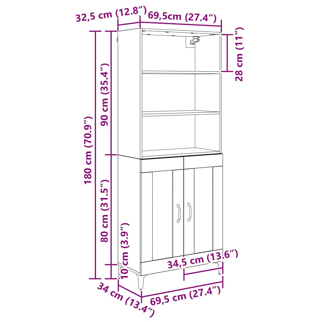 Highboard 2 pcs Staro drvo Konstruirano drvo