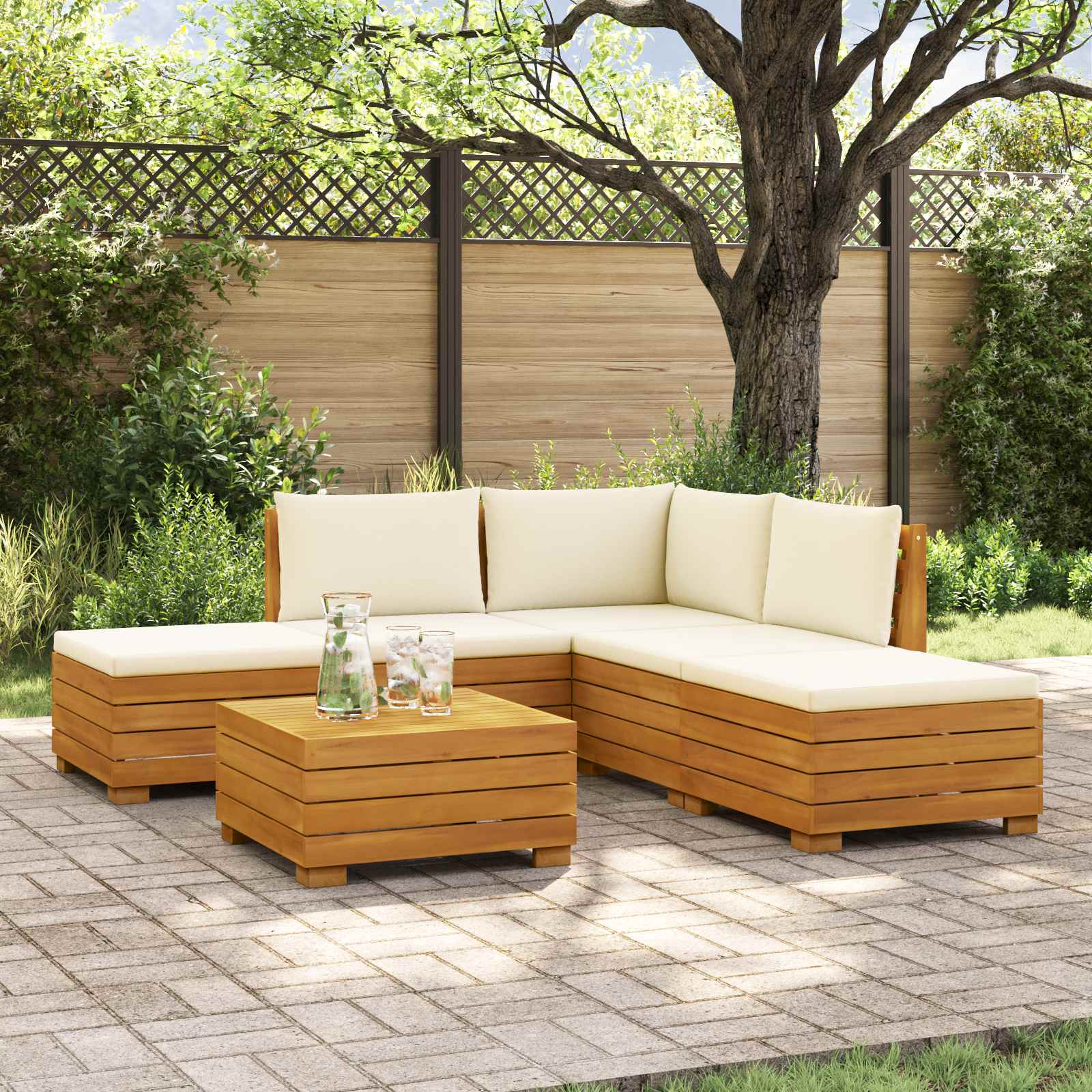 Set vanjskih sofa s jastukom 6 Komad Smeđa Čvrsto drvo akacije