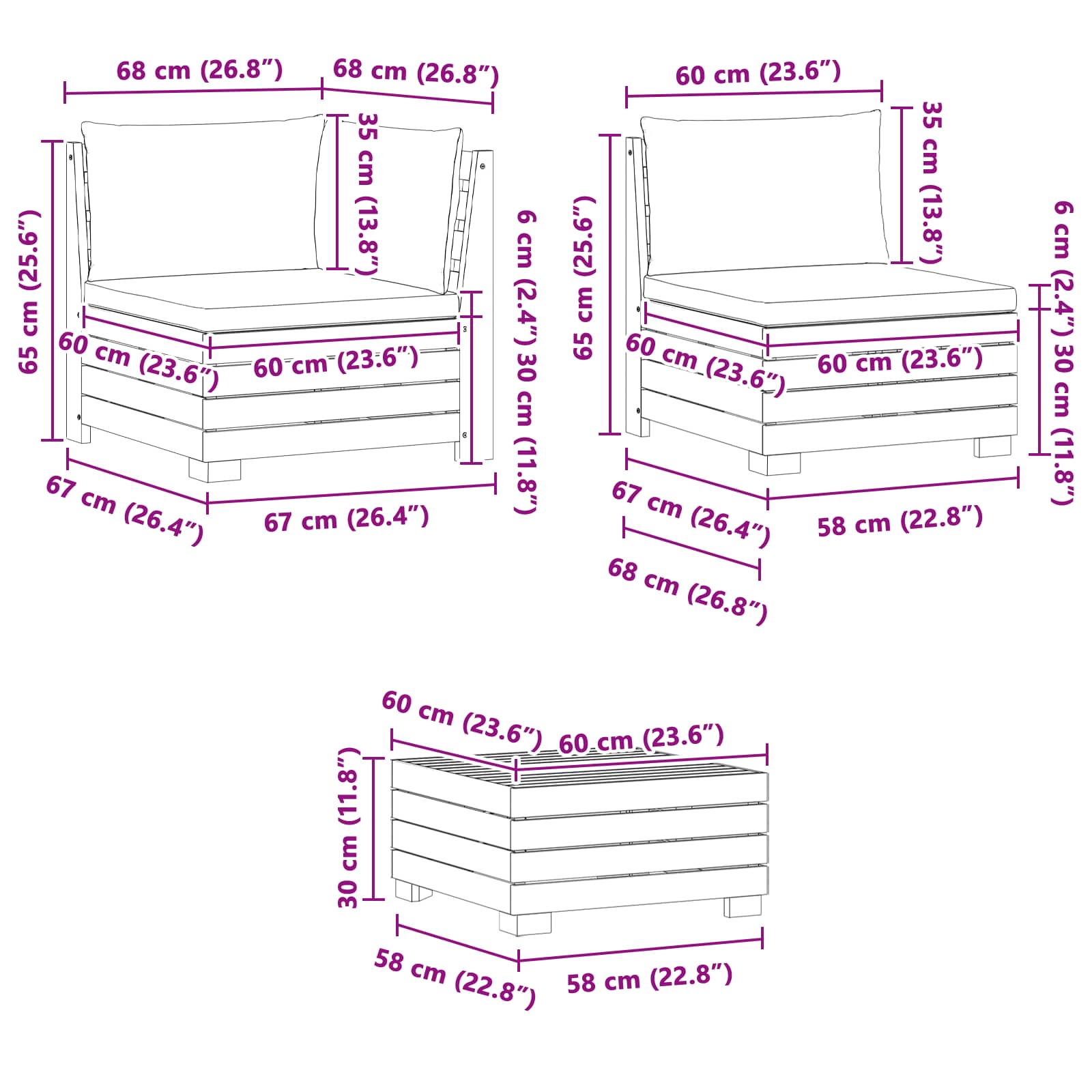 Set vanjskih sofa s jastukom 6 Komad Smeđa Čvrsto drvo akacije