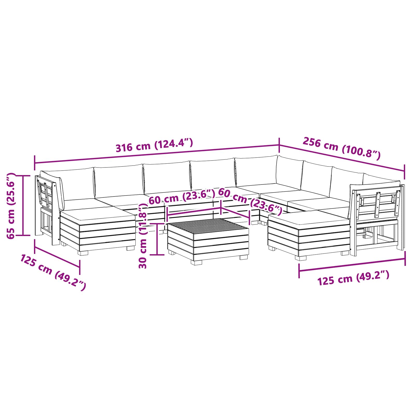 Set vanjskih sofa s jastukom 11 Komad Smeđa Čvrsto drvo akacije