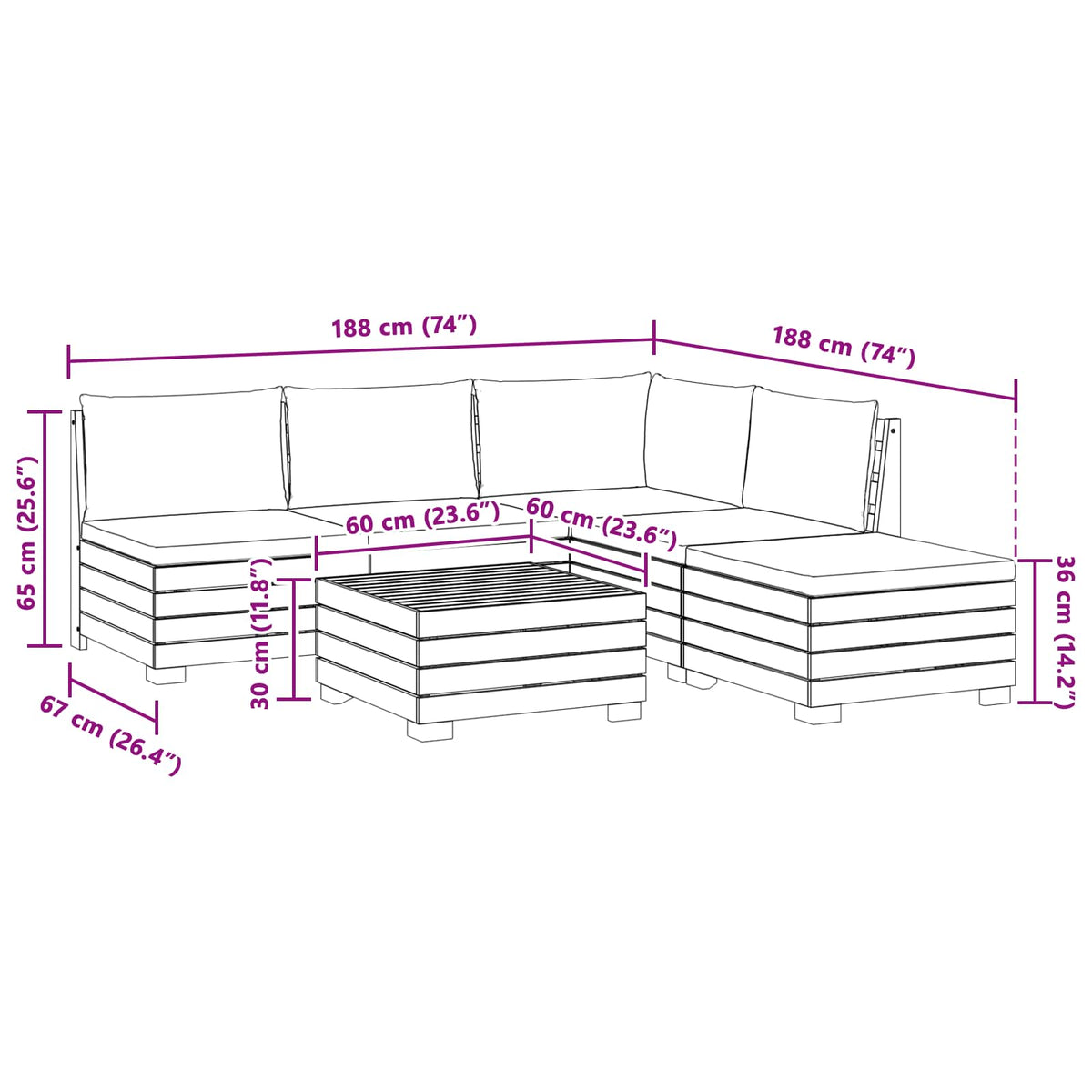 6 kom. Set vanjskih sofa Čvrsto drvo akacije Smeđa