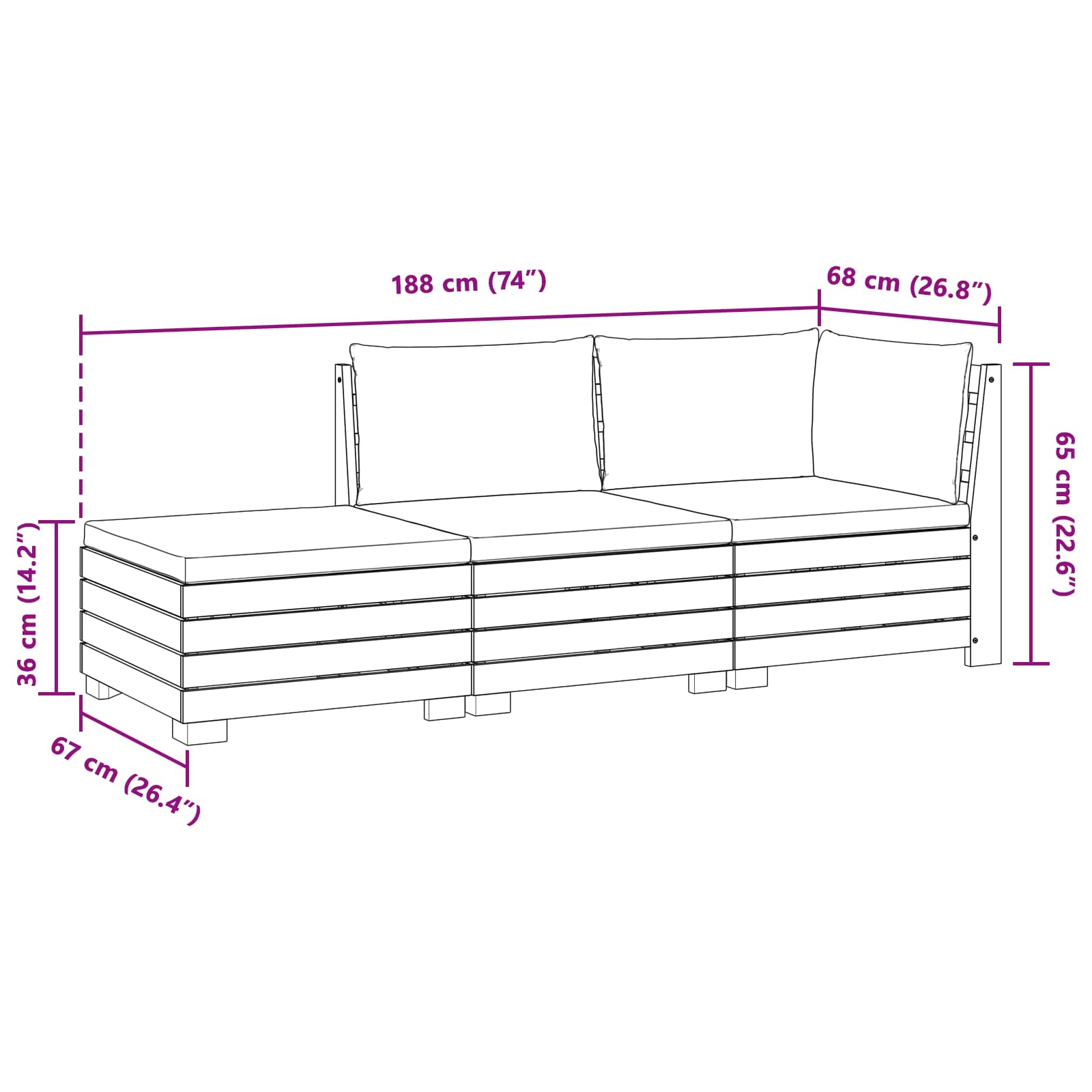 Set vanjskih sofa s jastukom 3 Komad Smeđa Čvrsto drvo akacije