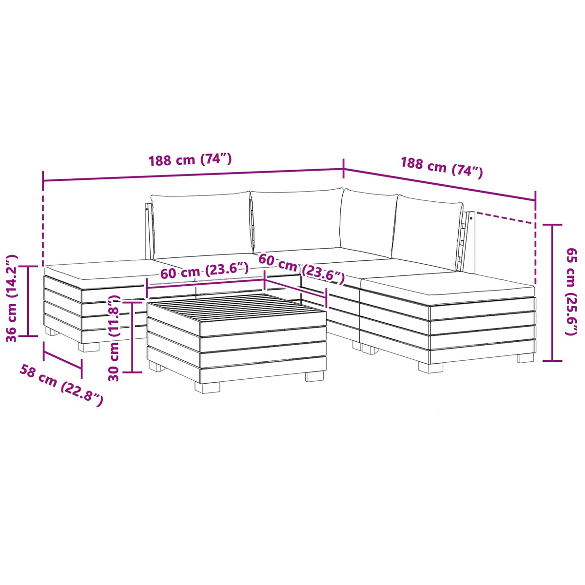 6 kom. Set vanjskih sofa Čvrsto drvo akacije Smeđa
