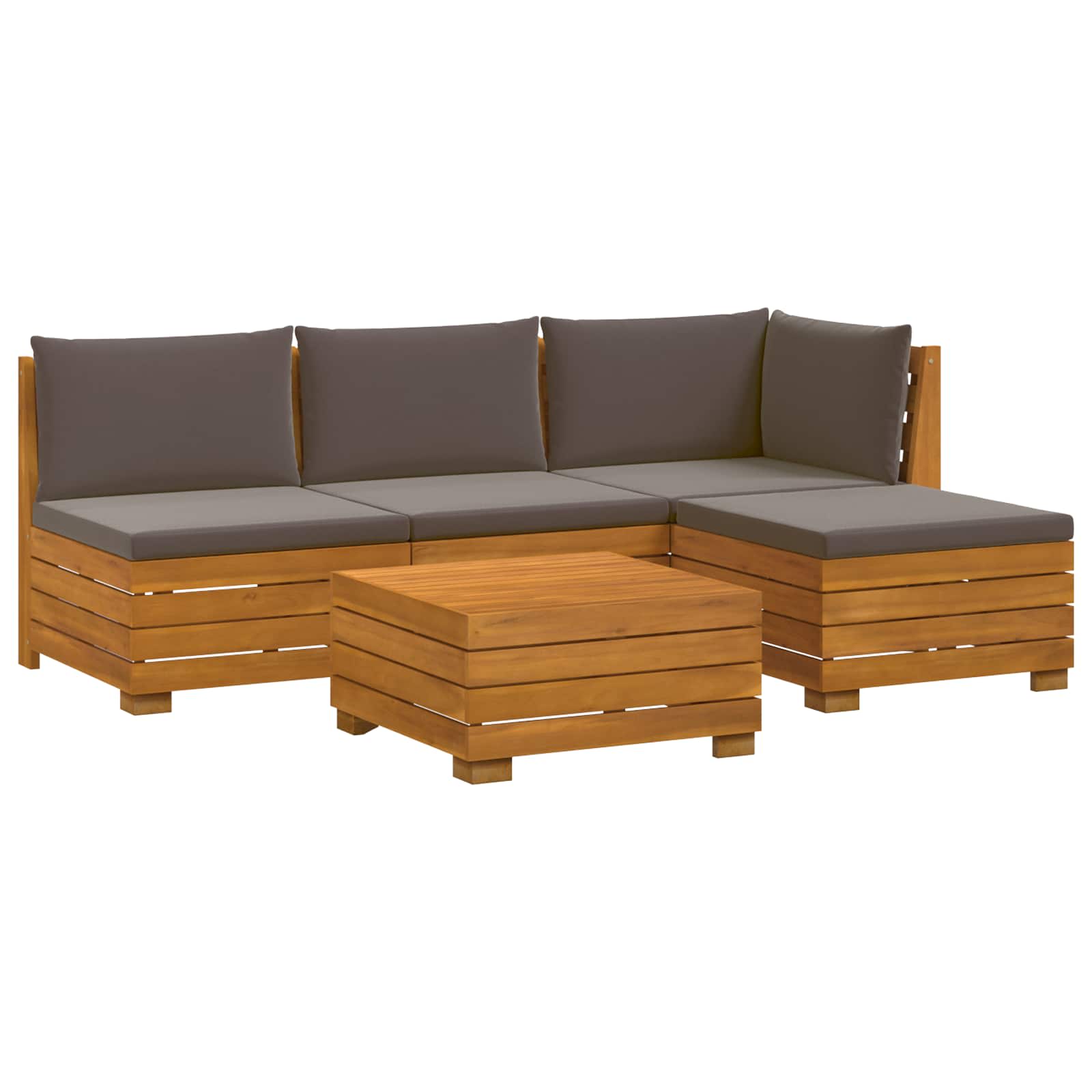 Set vanjskih sofa s jastukom 5 Komad Smeđa Čvrsto drvo akacije