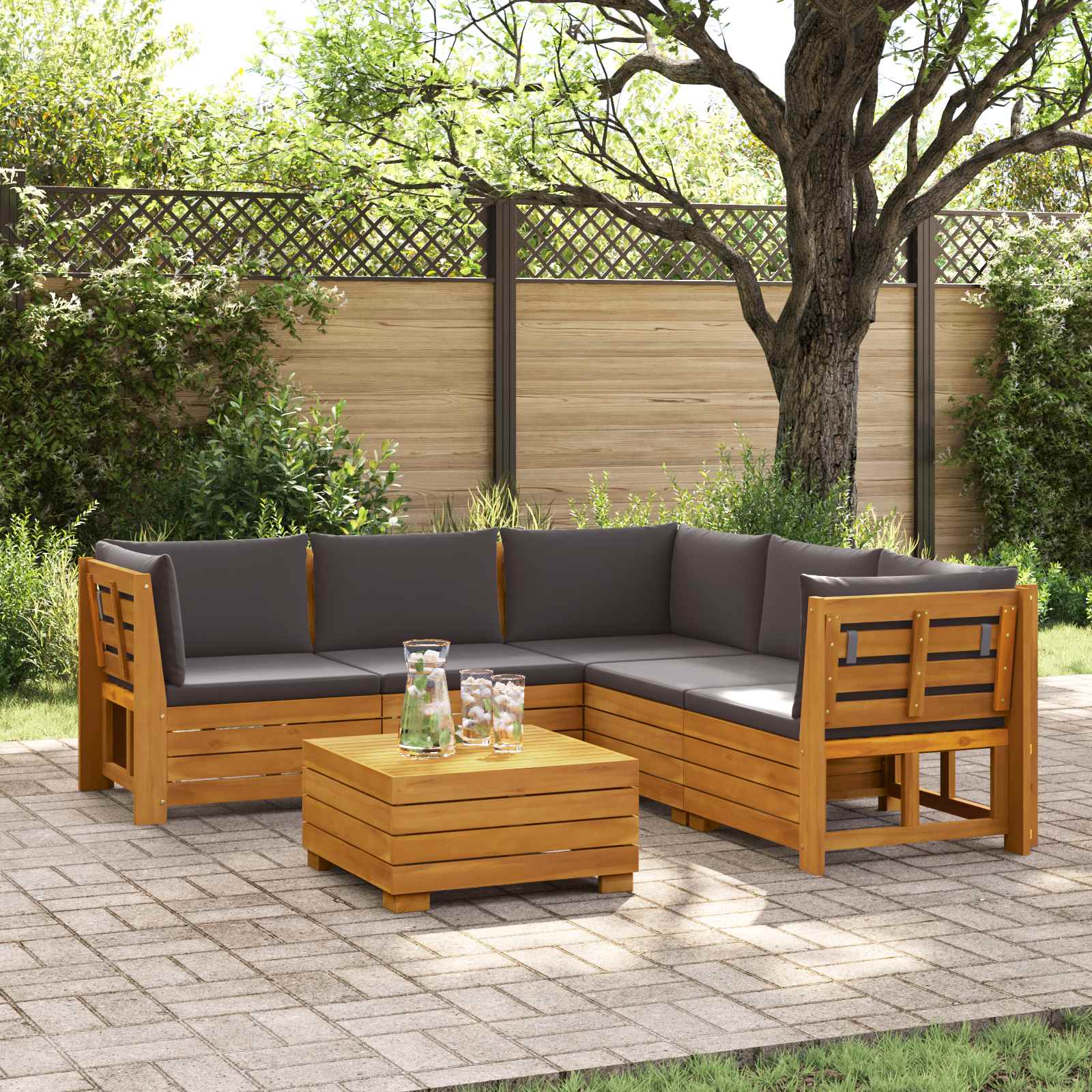 Set vanjskih sofa s jastukom 6 Komad Smeđa Čvrsto drvo akacije