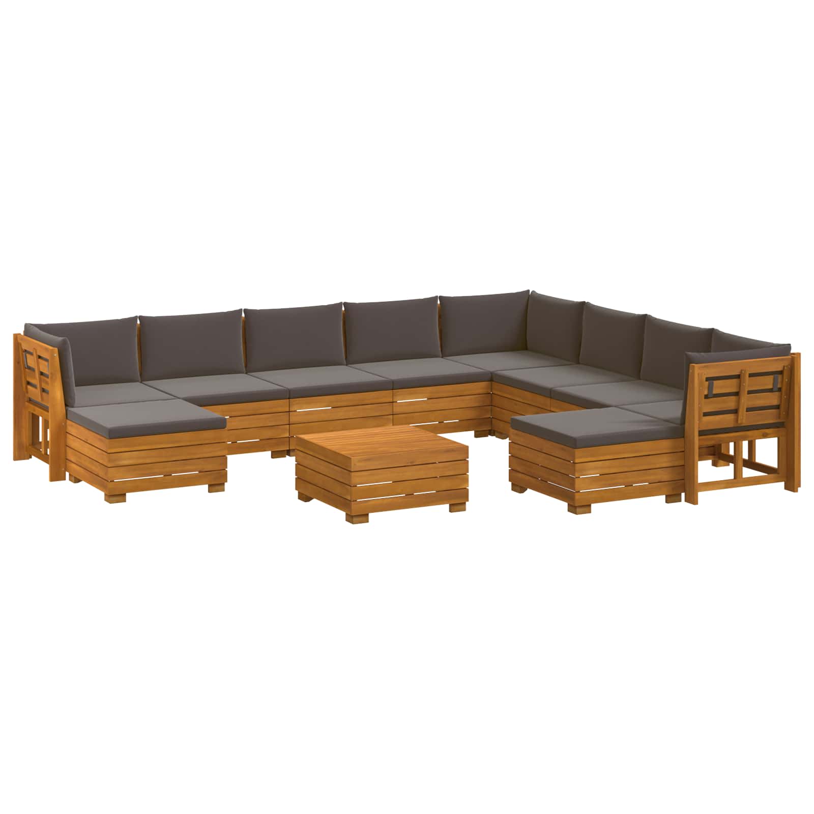 Set vanjskih sofa s jastukom 11 Komad Smeđa Čvrsto drvo akacije