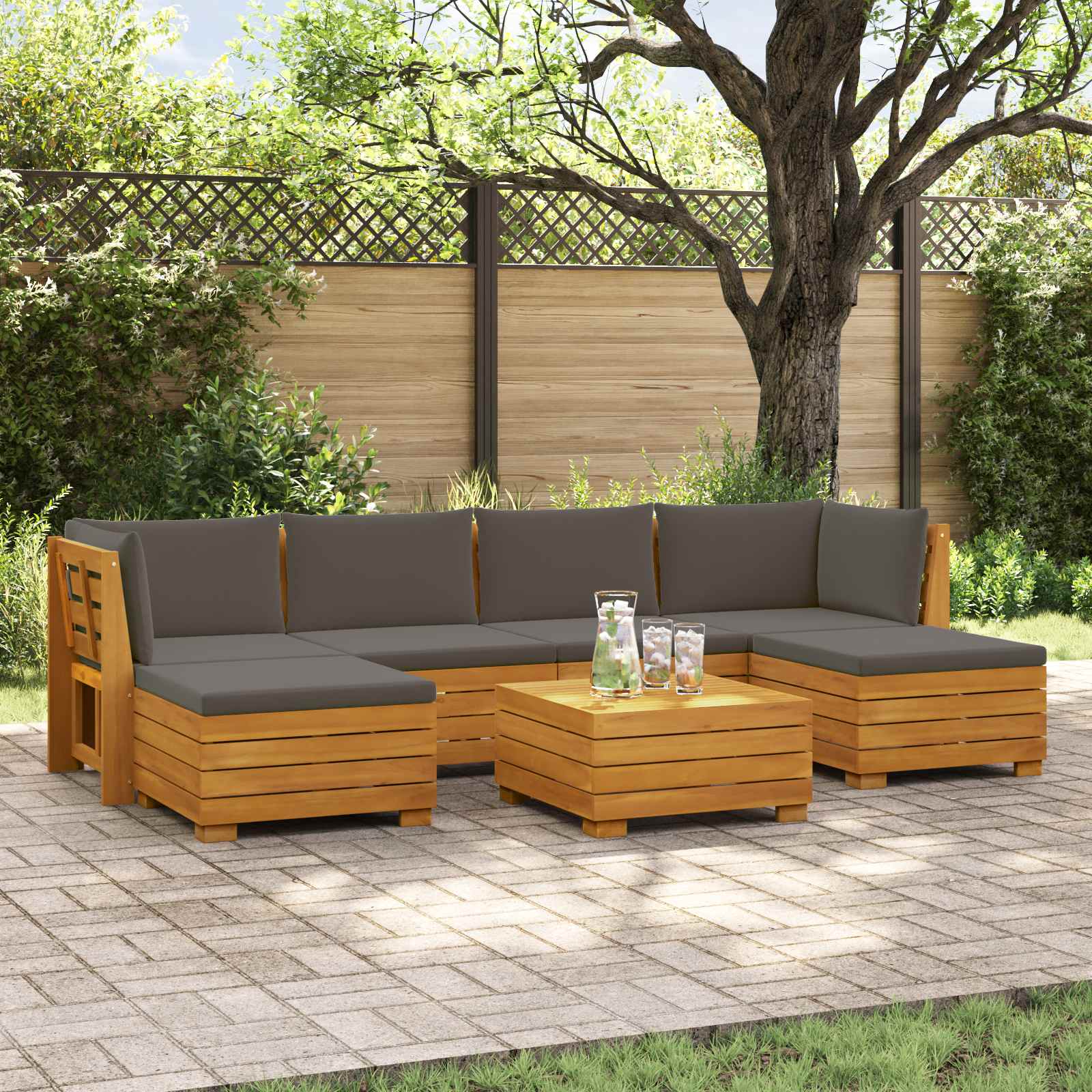 Set vanjskih sofa s jastukom 7 Komad Smeđa Čvrsto drvo akacije