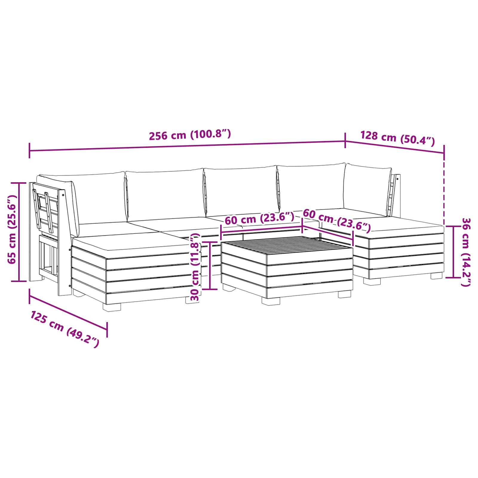 Set vanjskih sofa s jastukom 7 Komad Smeđa Čvrsto drvo akacije