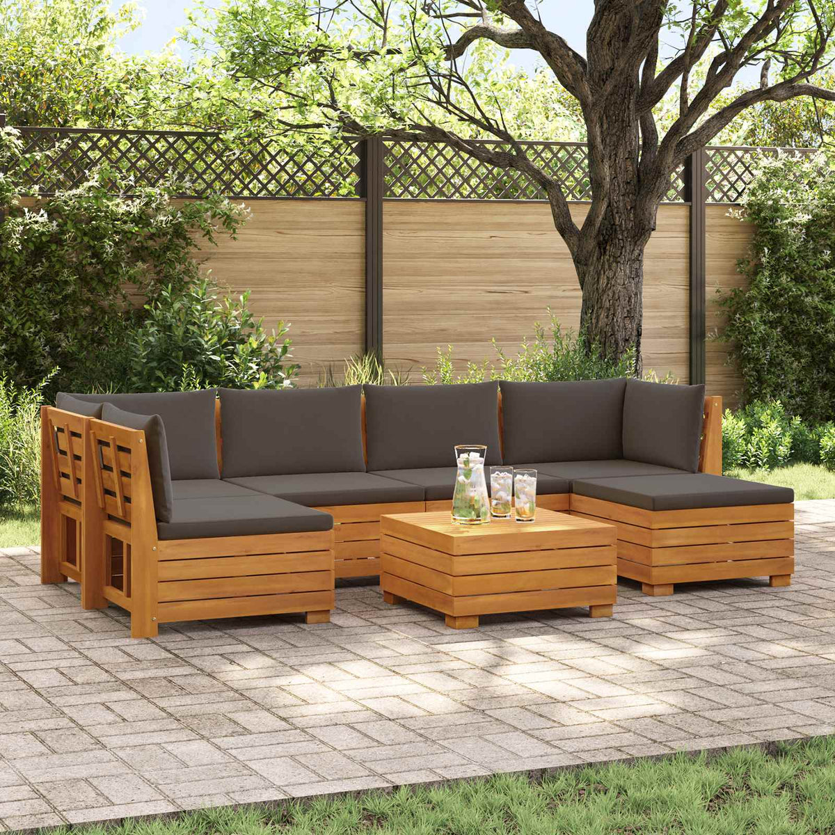 7 kom. Set vanjskih sofa Čvrsto drvo akacije Smeđa