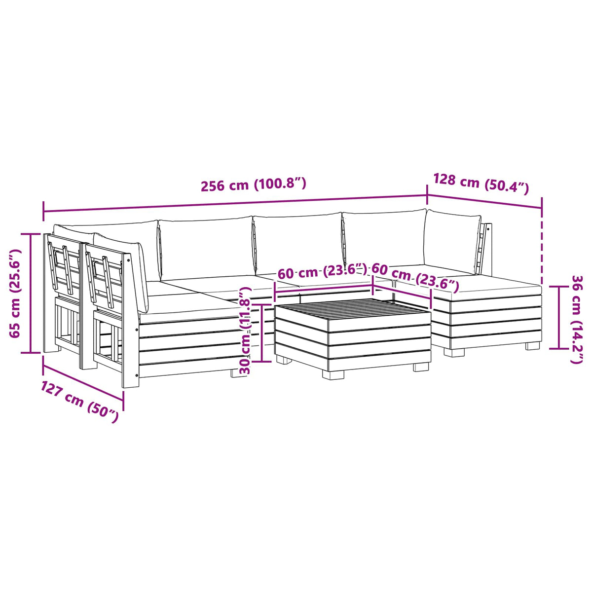 7 kom. Set vanjskih sofa Čvrsto drvo akacije Smeđa