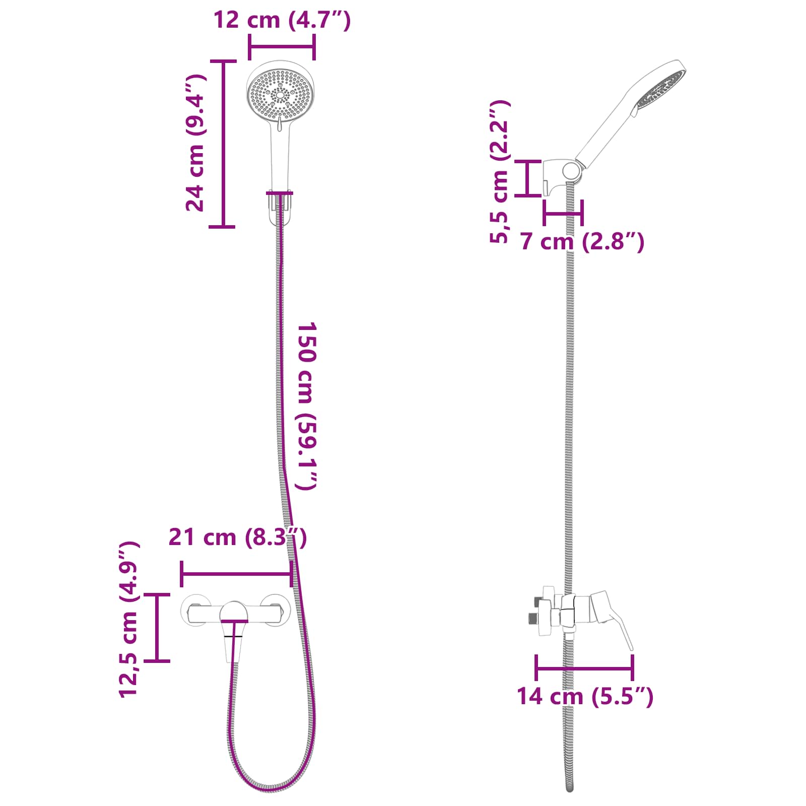 Set glave tuša Crna G 1 / 2 inča Mjed