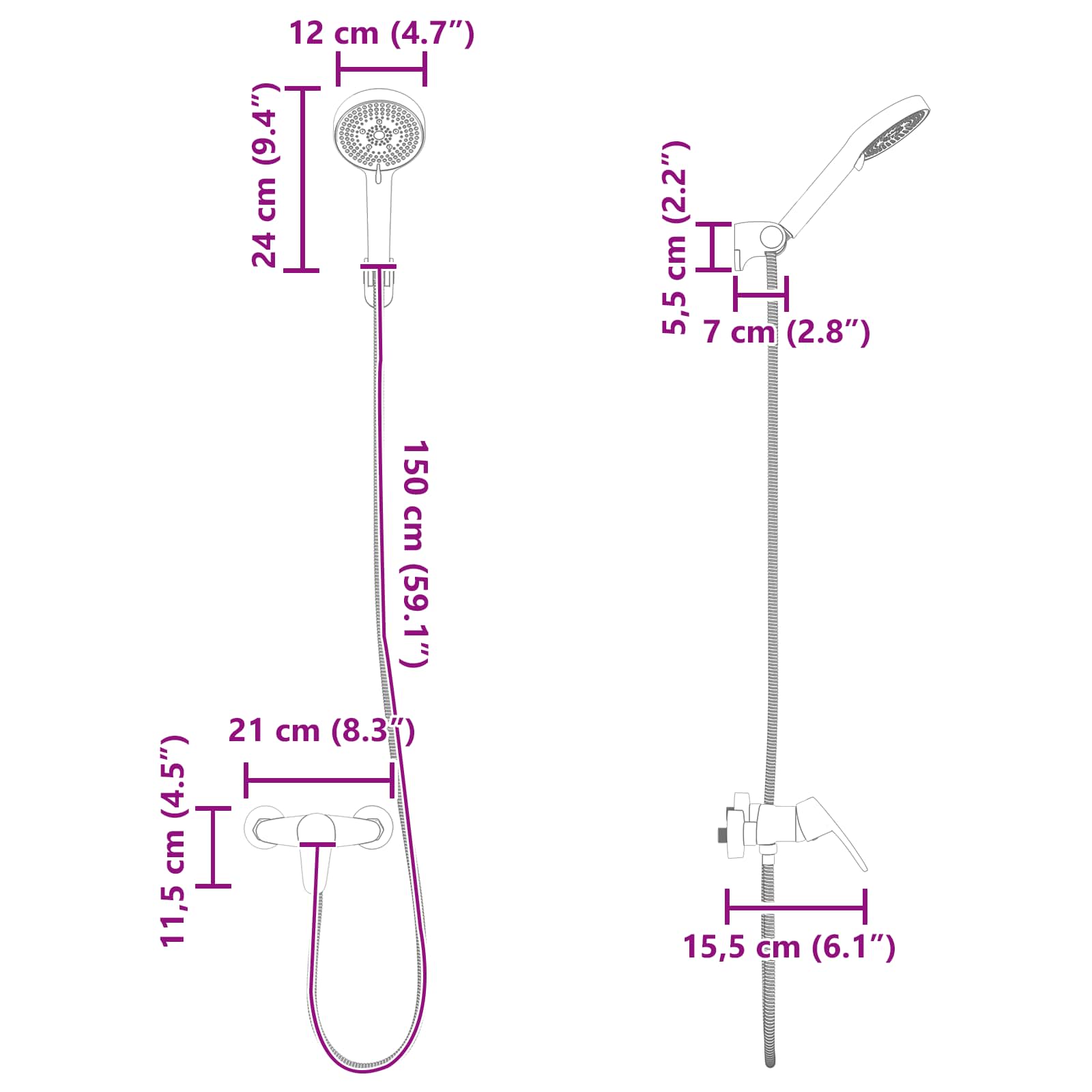Set glave tuša Crna G 1 / 2 inča