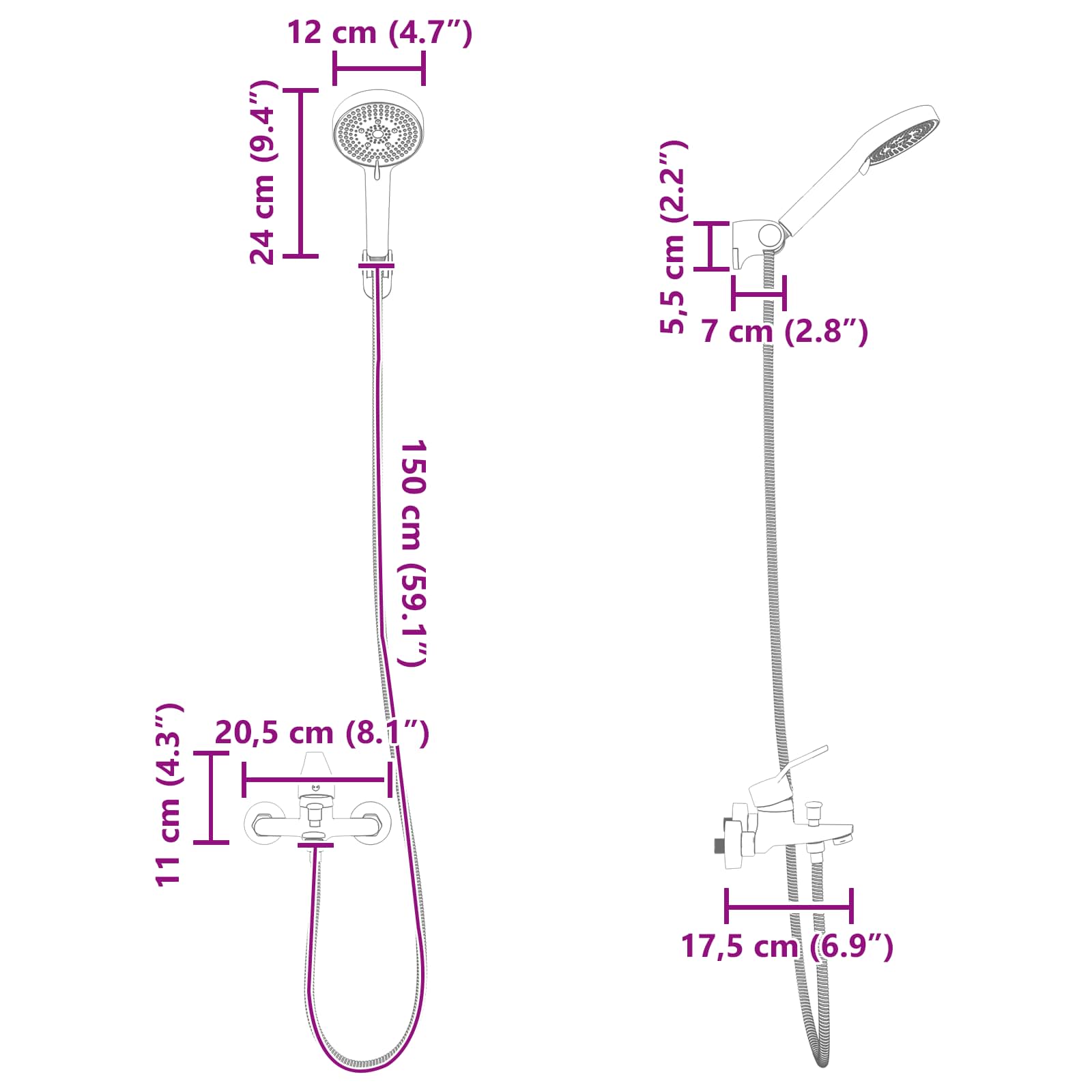 Set glave tuša Crna G 1 / 2 inča