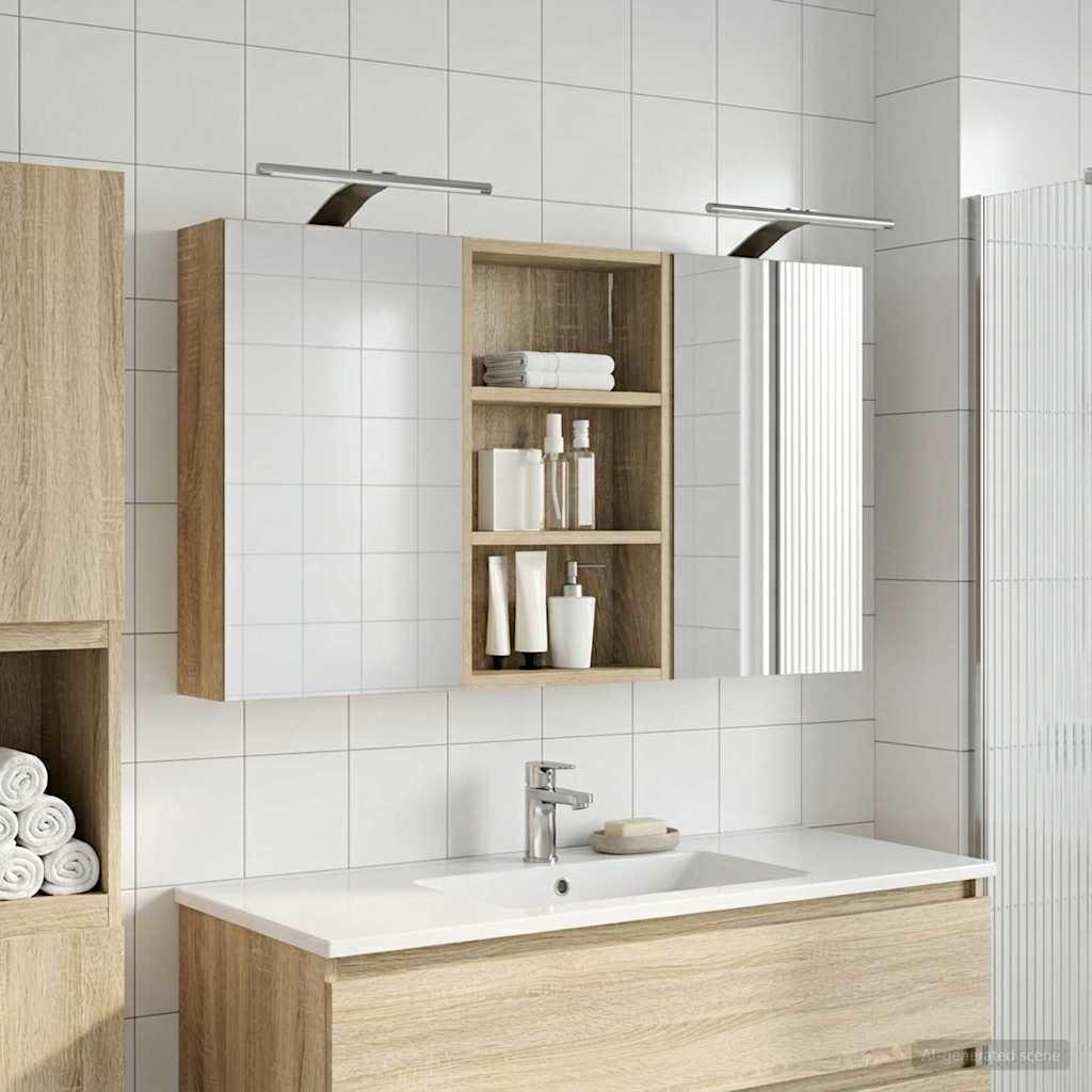Set ormarića za kupaonicu S LED lampica 3 pcs 90 x 10,5 x 50 cm