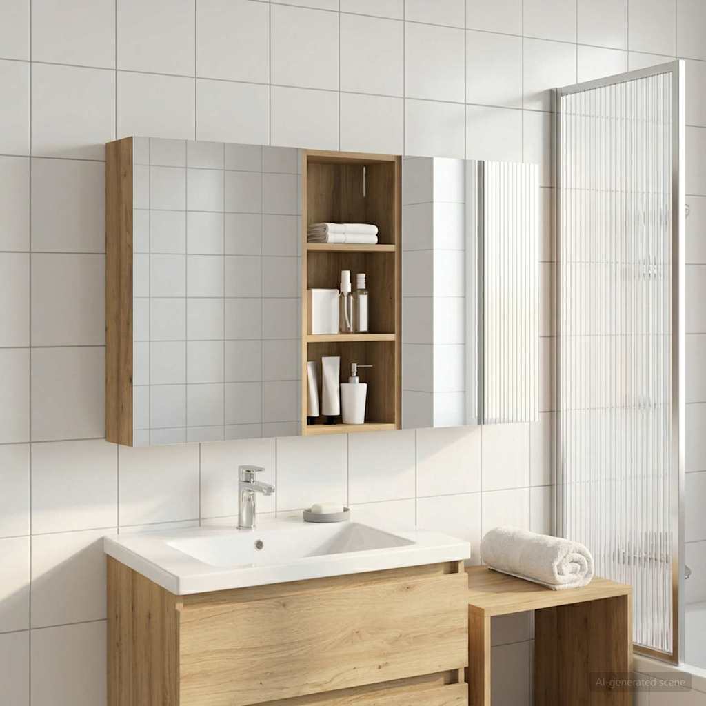 Set ormarića za kupaonicu s policom 3 pcs 130 x 14,5 x 70 cm