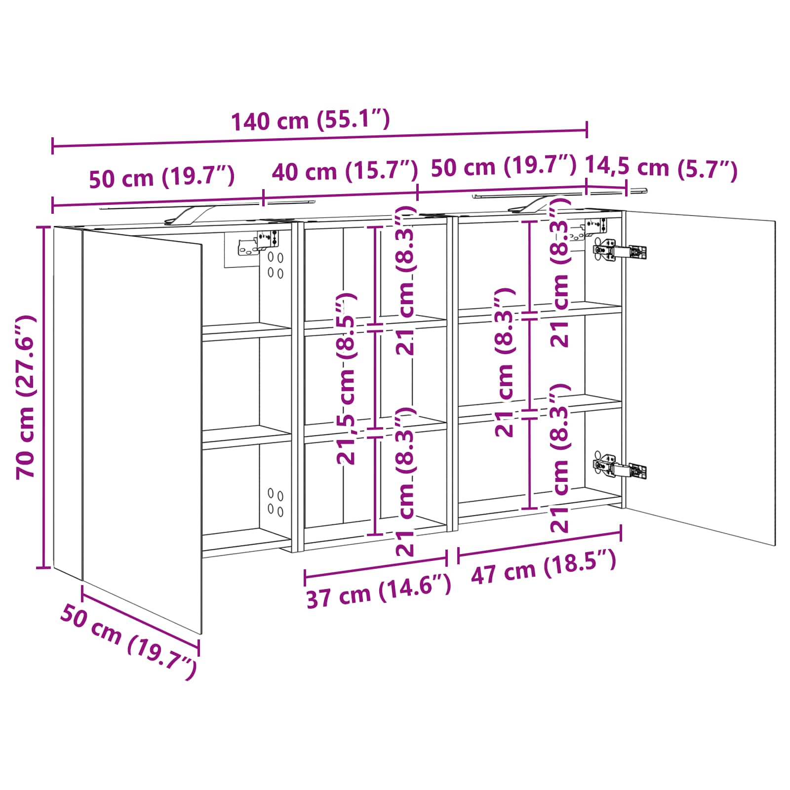 Set ormarića za kupaonicu 3 pcs 140 x 14,5 x 70 cm