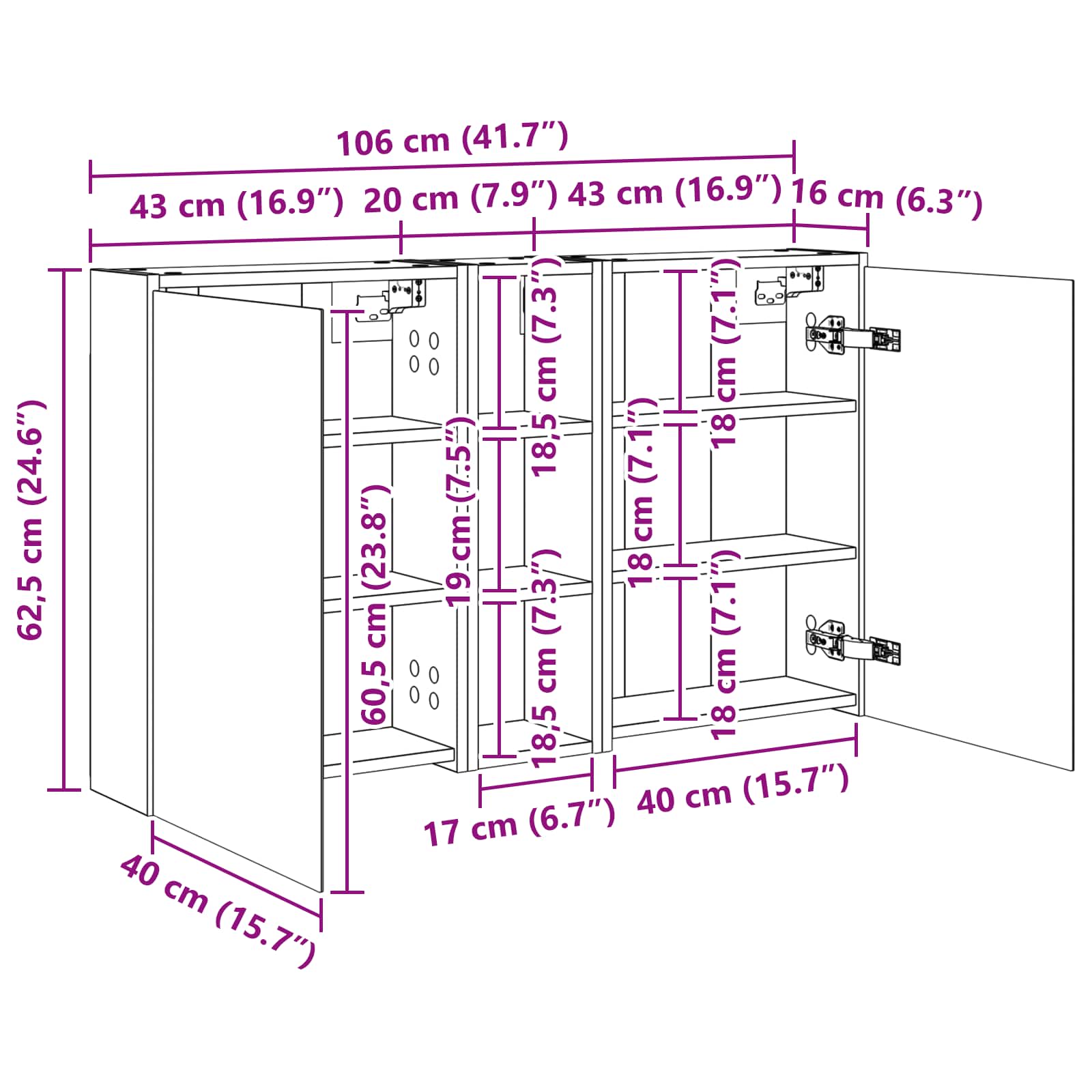 Set ormarića za kupaonicu 3 pcs 106 x 16 x 62,5 cm